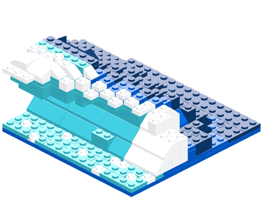 A breaking wave built from bricks